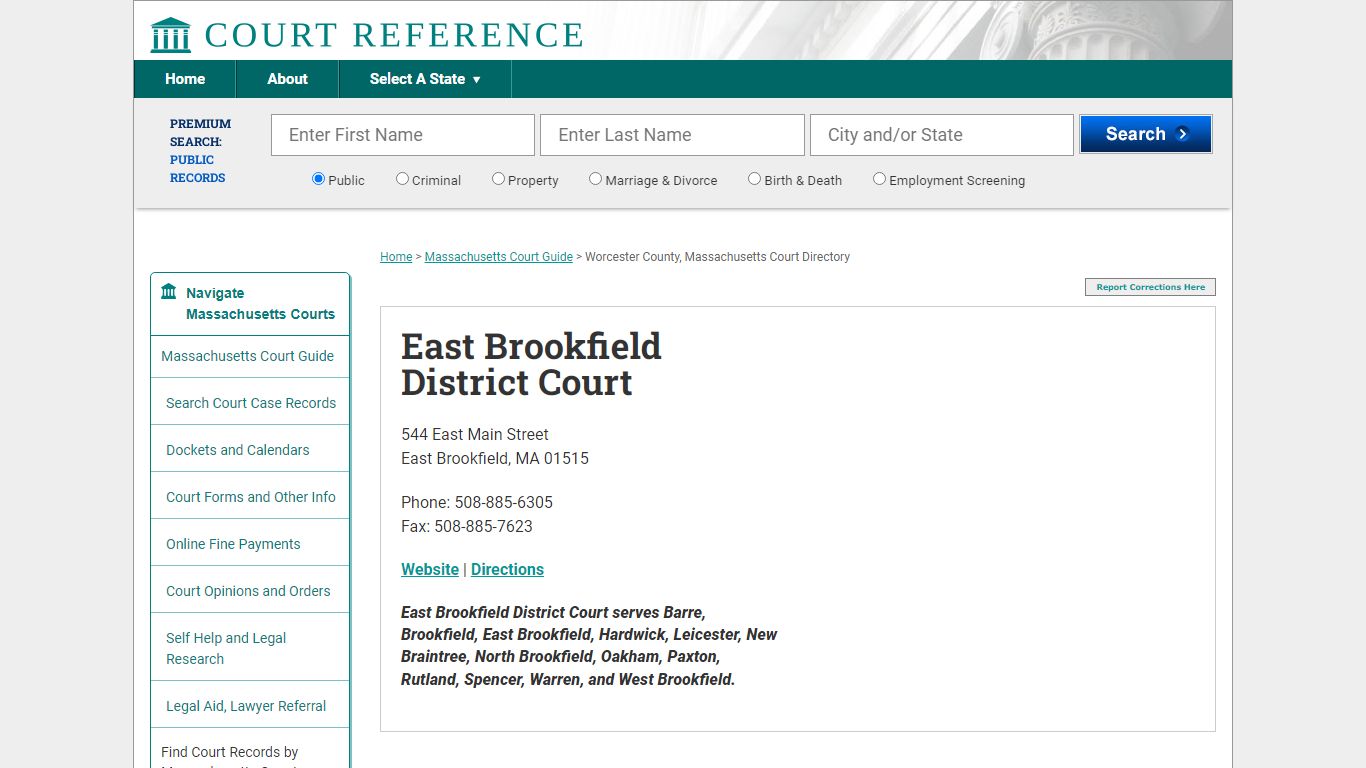 East Brookfield District Court - Court Records Directory