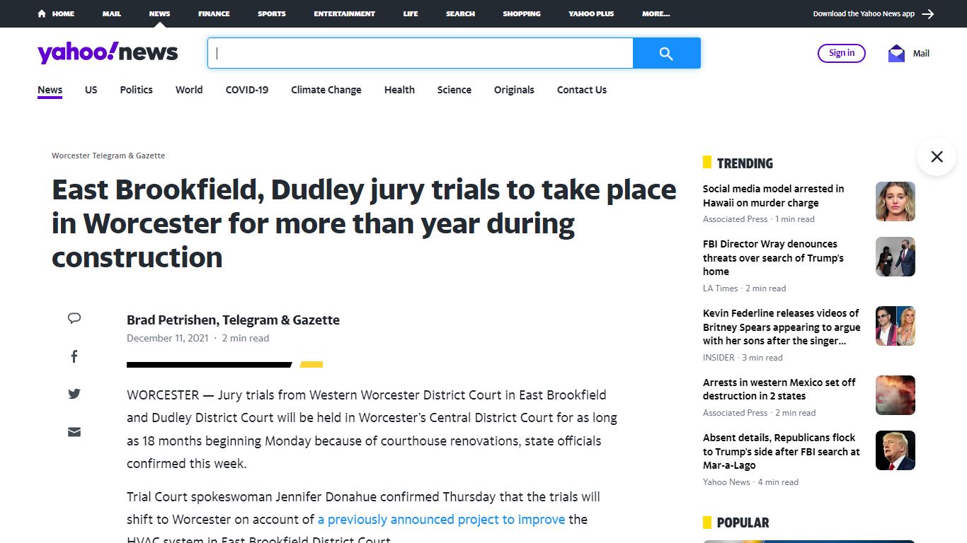 East Brookfield, Dudley jury trials to take place in ...