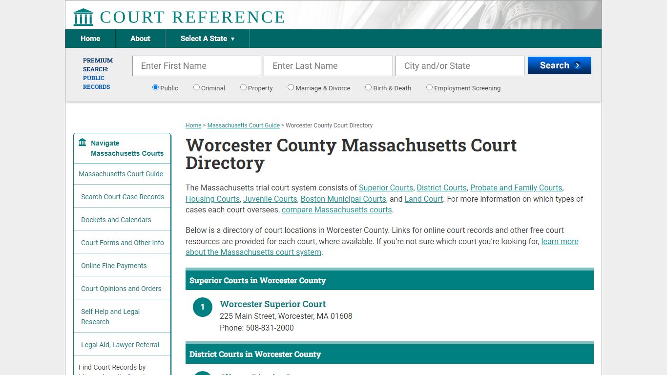 Worcester County Massachusetts Court Directory ...